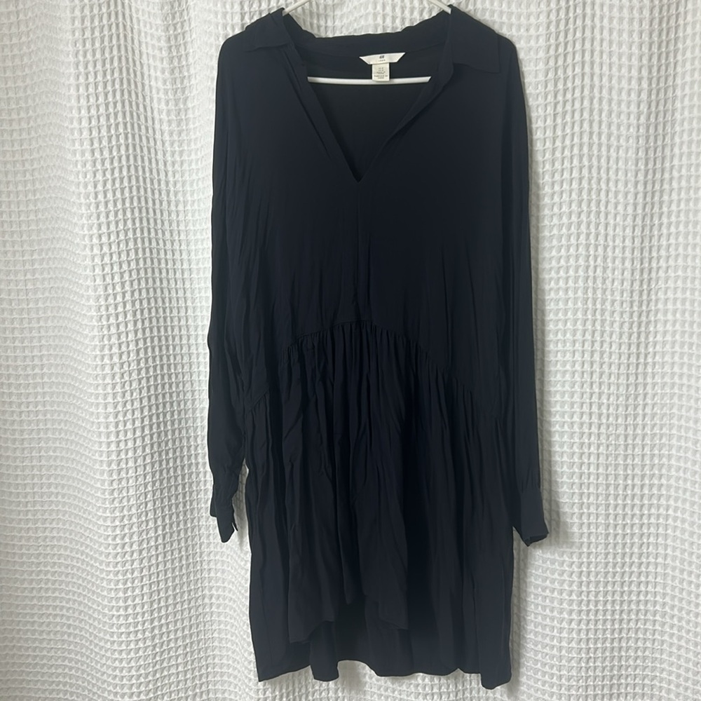 H&M L.O.G.G. Drop Waist Collared Black Dress Medium - Picture 4 of 11